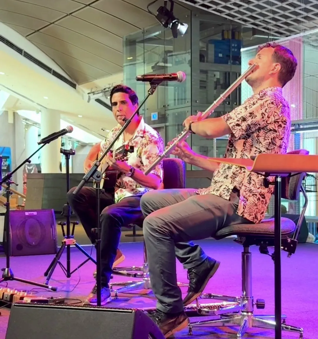 Ernesto Castillo and Rodrigo Parejo on stage at Esplanade Concourse